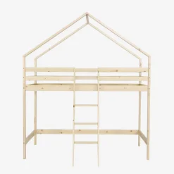 Cama infantil elevada cabaña de pino natural, 90cm