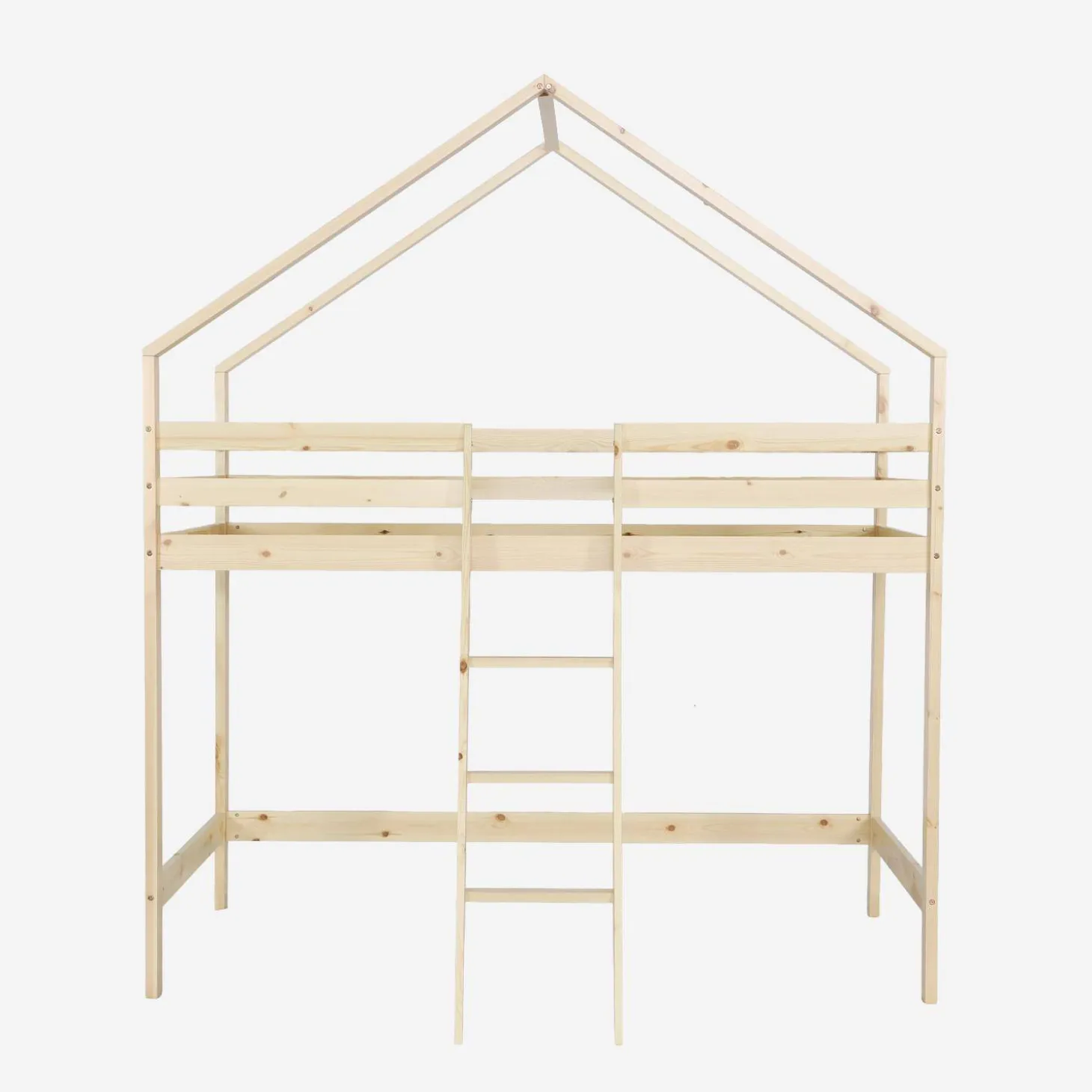 Cama infantil elevada cabaña de pino natural, 90cm