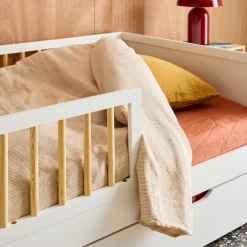 Cama infantil pino natural con somier de láminas incluido, 90cm