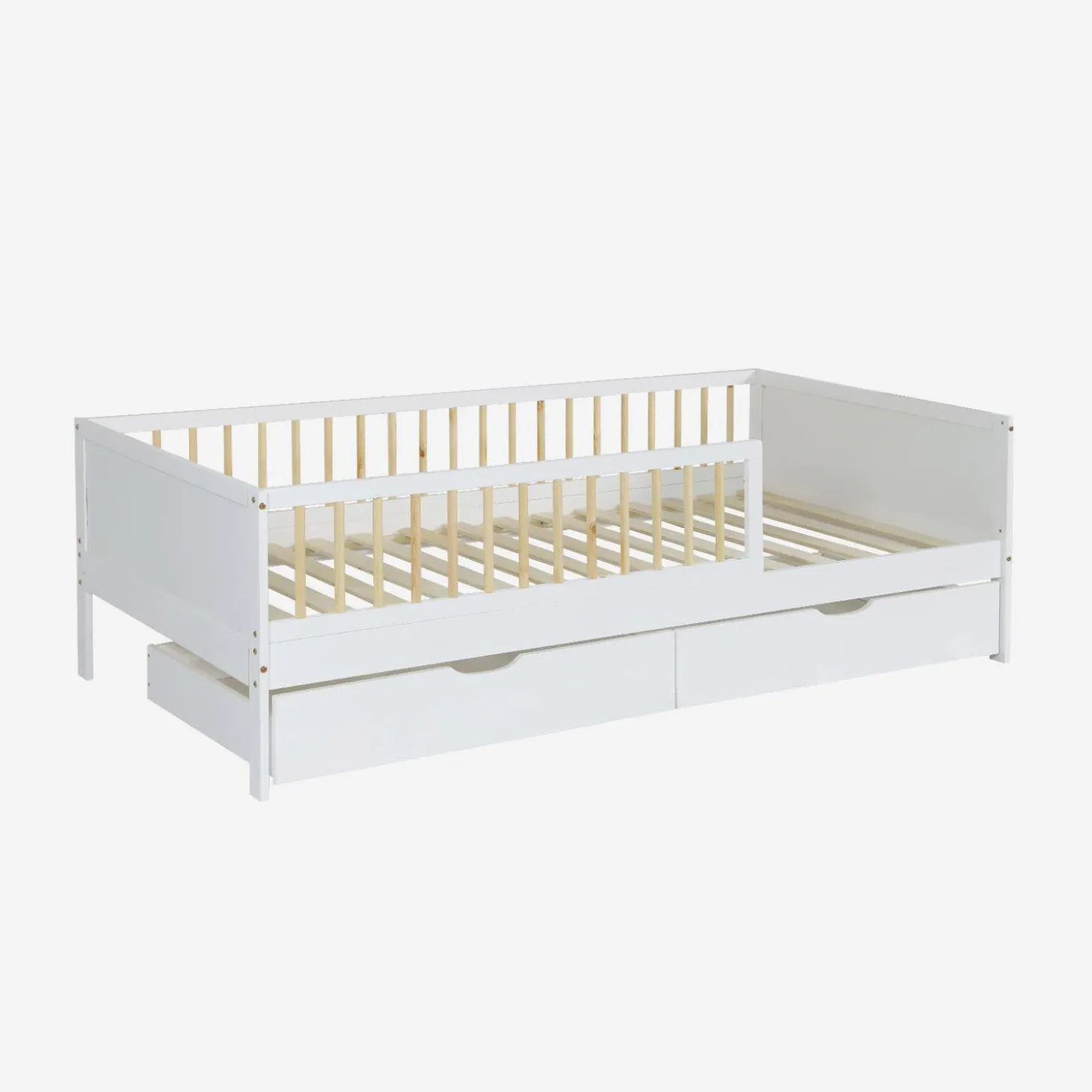 Cama nido infantil 190cm pino natural con somier de láminas y cajones