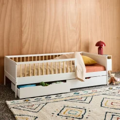 Cama nido infantil 190cm pino natural con somier de láminas y cajones