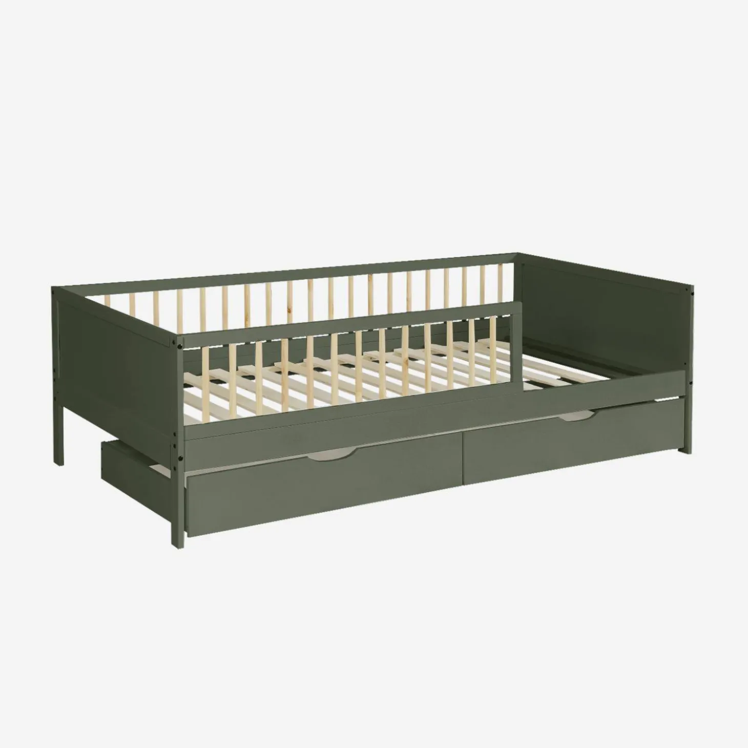 Cama nido infantil 190cm pino natural con somier de láminas y cajones