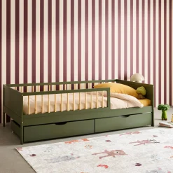 Cama nido infantil 190cm pino natural con somier de láminas y cajones