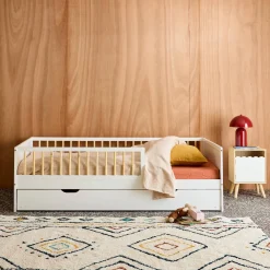 Cama nido infantil extraible 190cm pino natural con somier de láminas y cajón