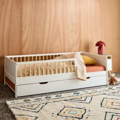 Cama nido infantil extraible 190cm pino natural con somier de láminas y cajón