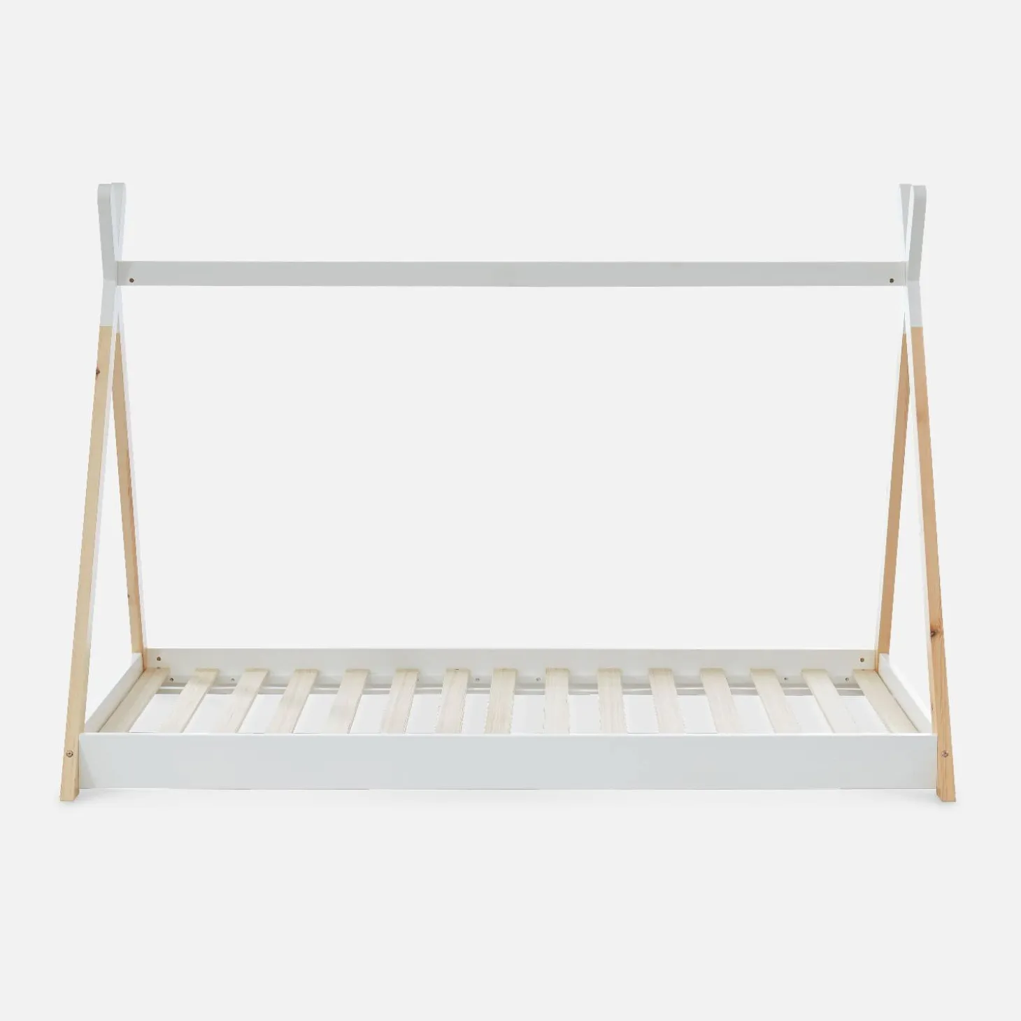 Cama tipi infantil de pino natural con base, 90cm
