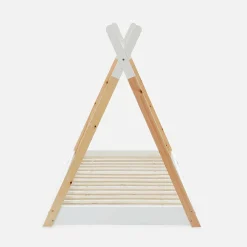Cama tipi infantil de pino natural con base, 90cm
