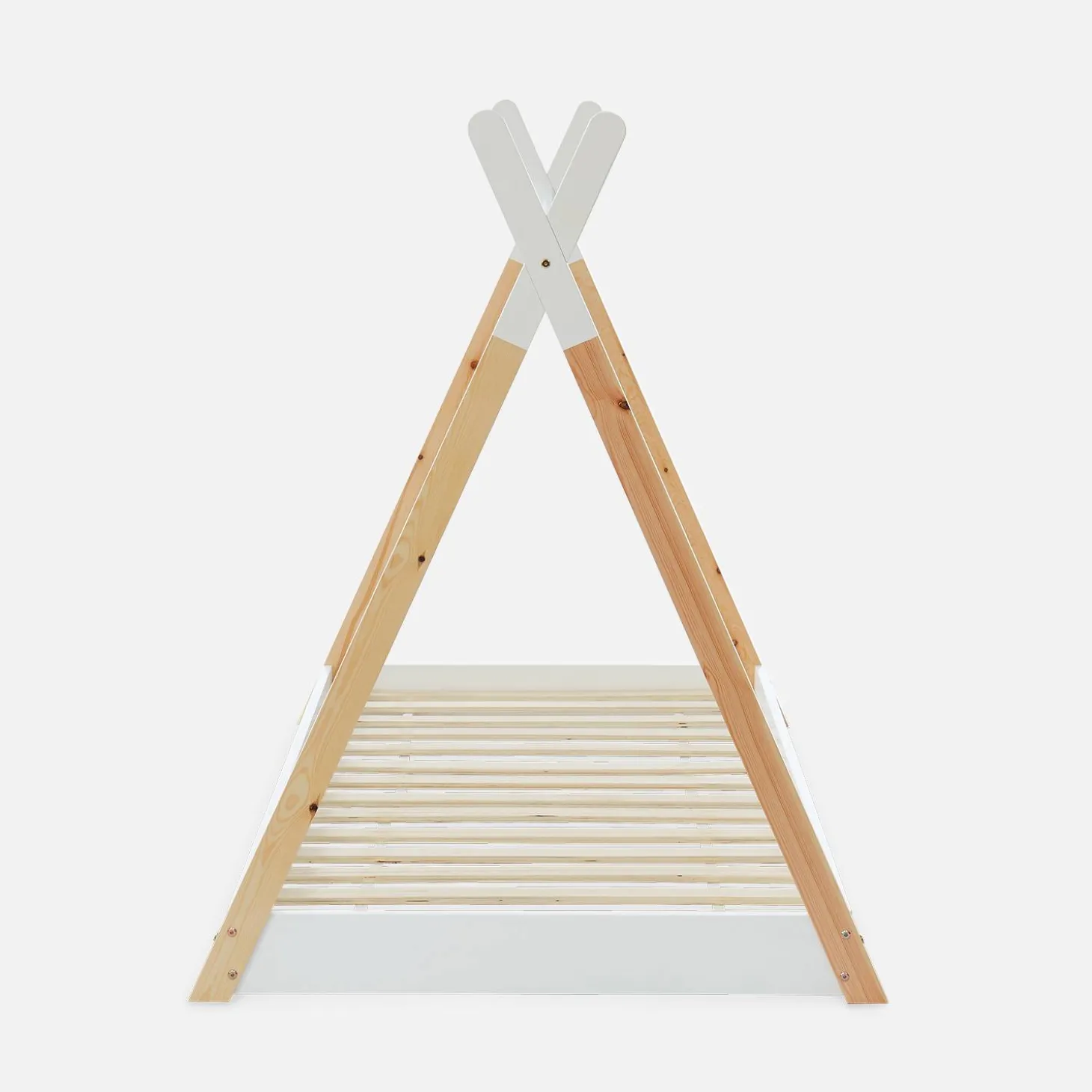 Cama tipi infantil de pino natural con base, 90cm