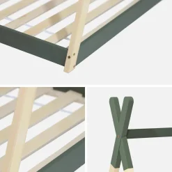 Cama tipi infantil de pino natural con base, 90cm