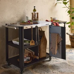 Carrito de cocina exterior de acero inoxidable de 94,5 cm con estante plegable