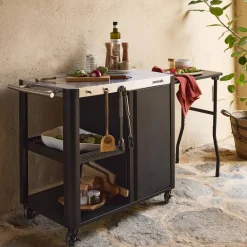 Carrito de cocina exterior de acero inoxidable de 94,5 cm con estante plegable