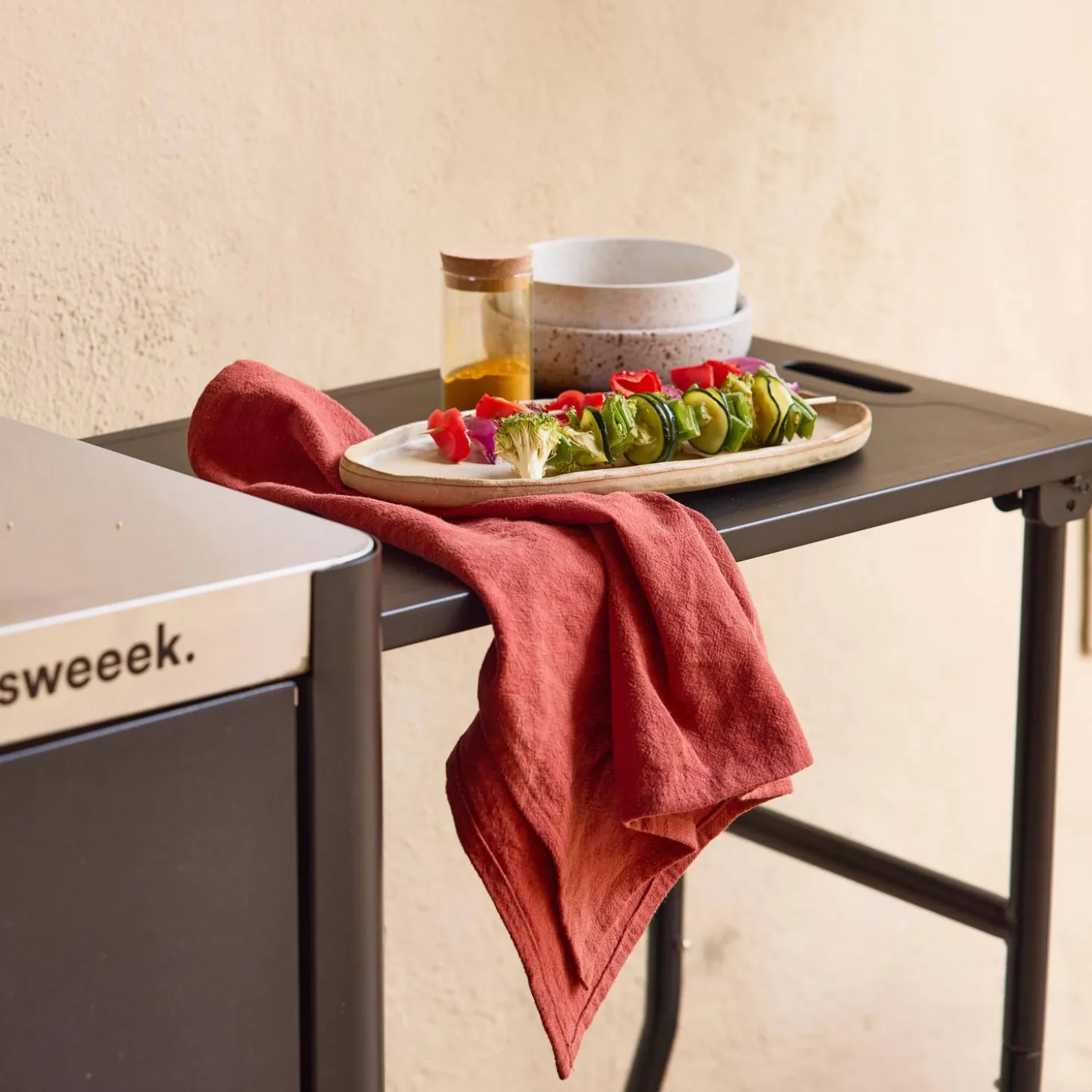 Carrito de cocina exterior de acero inoxidable de 94,5 cm con estante plegable