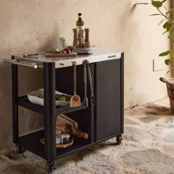 Carrito de cocina exterior de acero inoxidable de 94,5 cm con estante plegable
