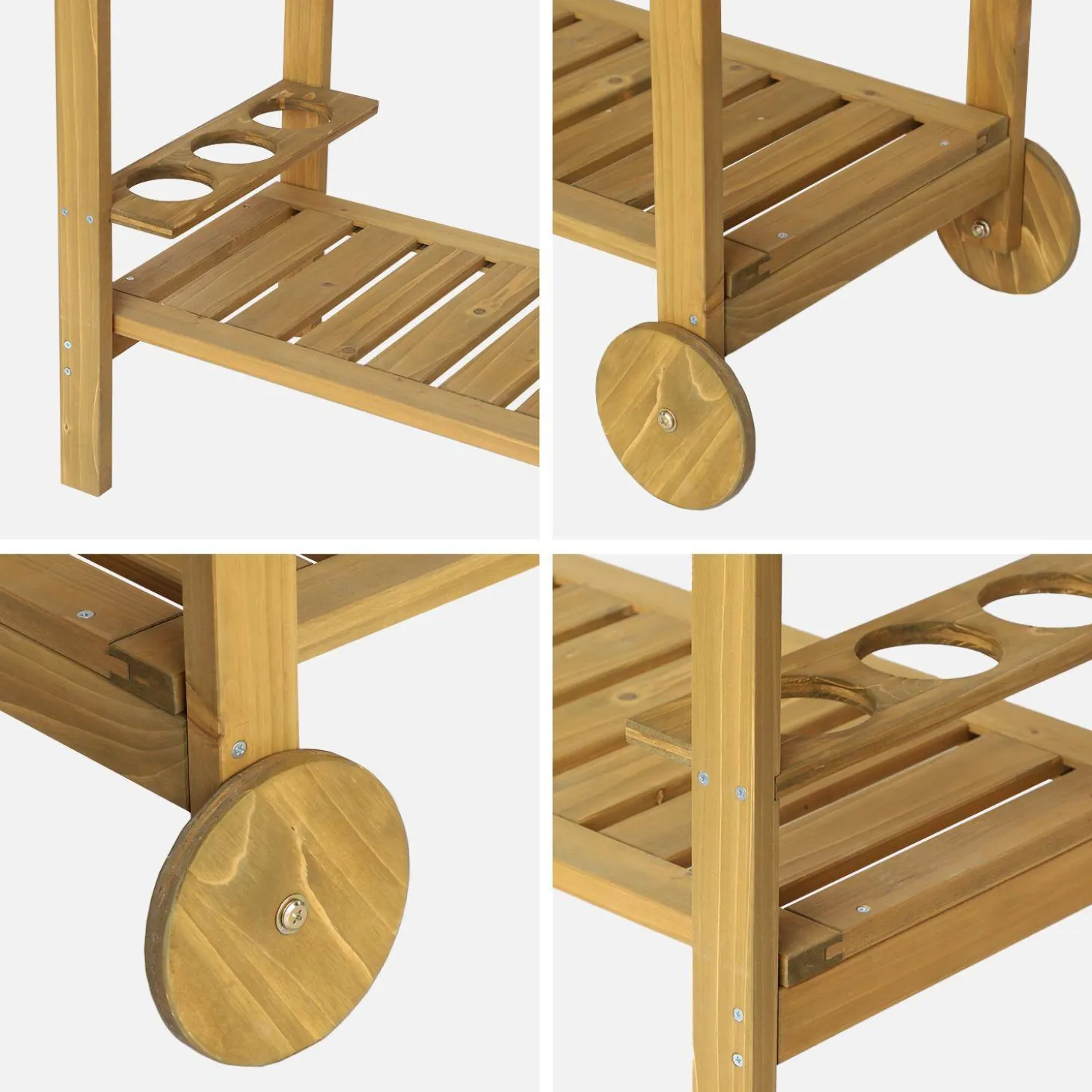 Carrito de cocina exterior de madera con ruedas