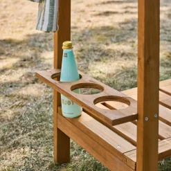 Carrito de cocina exterior de madera con ruedas