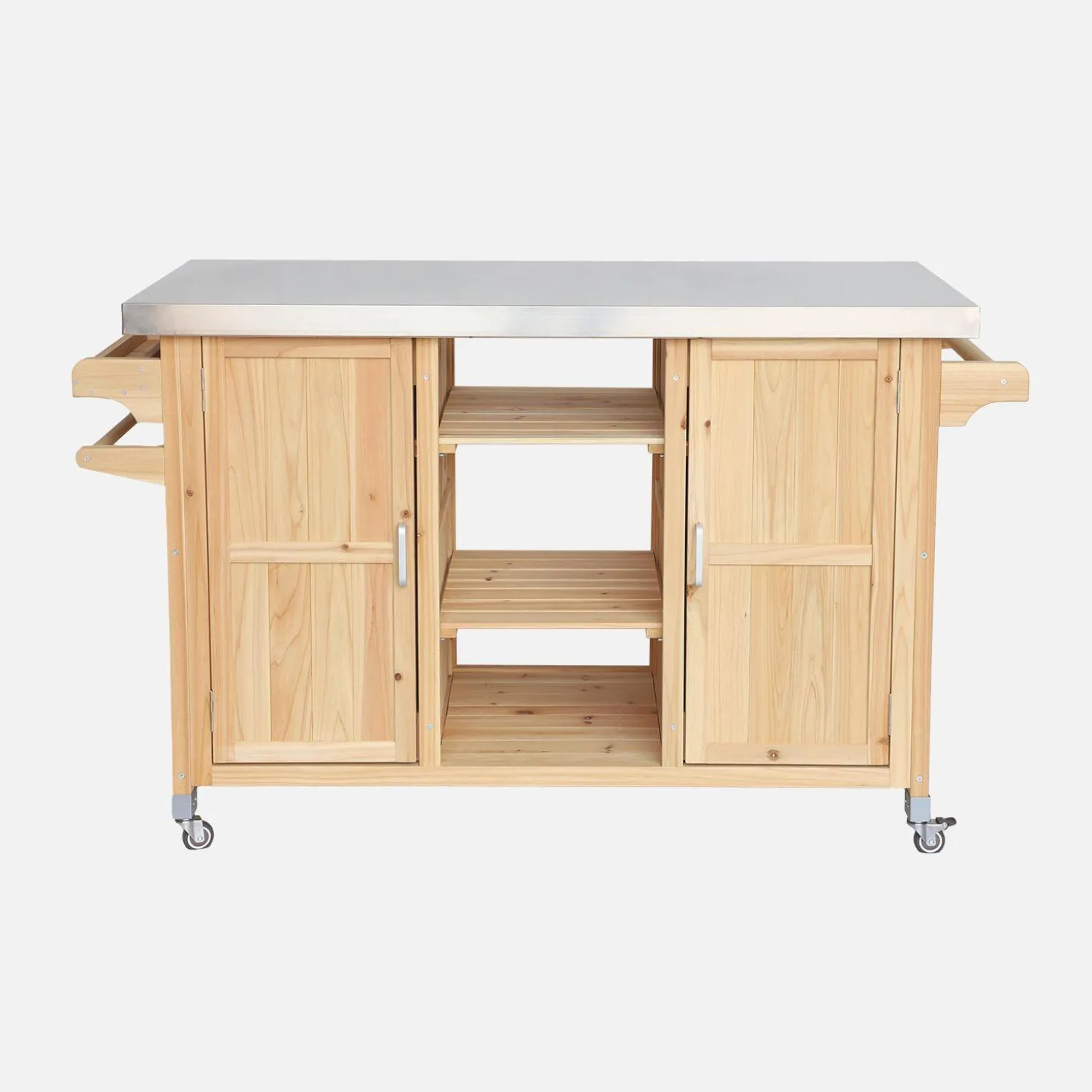 Carrito de cocina exterior de madera de abeto 130cm con asas, 7 espacios de almacenamiento