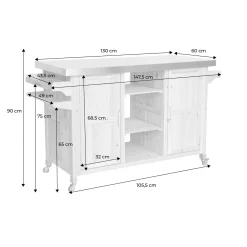 Carrito de cocina exterior de madera de abeto 130cm con asas, 7 espacios de almacenamiento