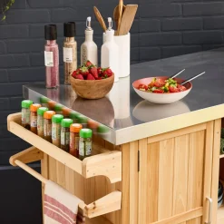 Carrito de cocina exterior de madera de abeto 130cm con asas, 7 espacios de almacenamiento