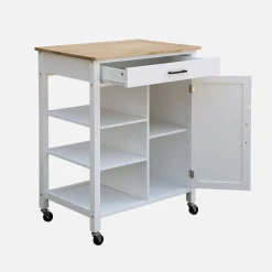 Carro de cocina con bandeja de madera de pino