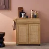Carro de cocina de madera y rejilla con tirador, cajón y 2 puertas