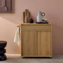 Carro de cocina de madera con 1 tirador y 1 cajón 2 puertas