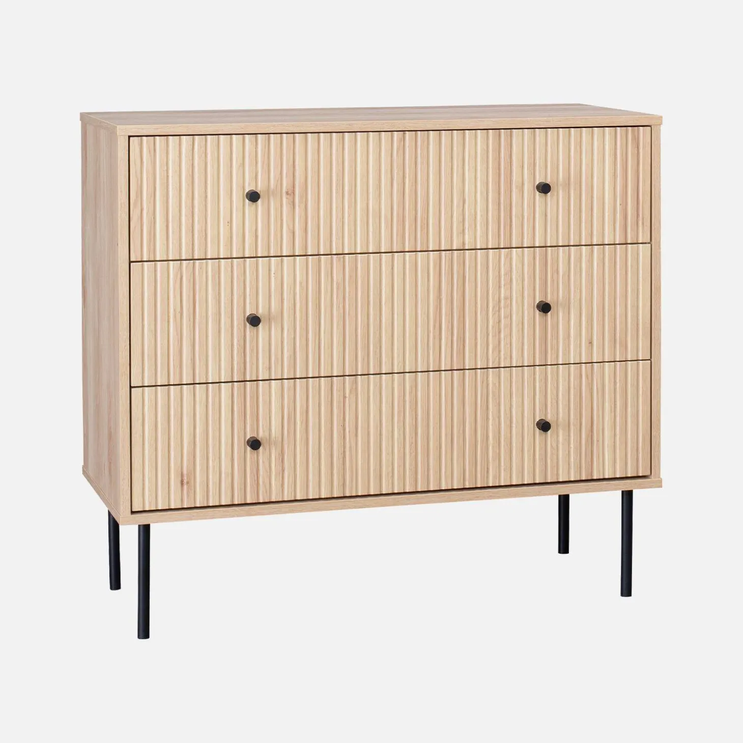 Cómoda con decoración de madera acanalada, 3 cajones