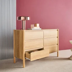Cómoda con decoración de madera, 6 cajones