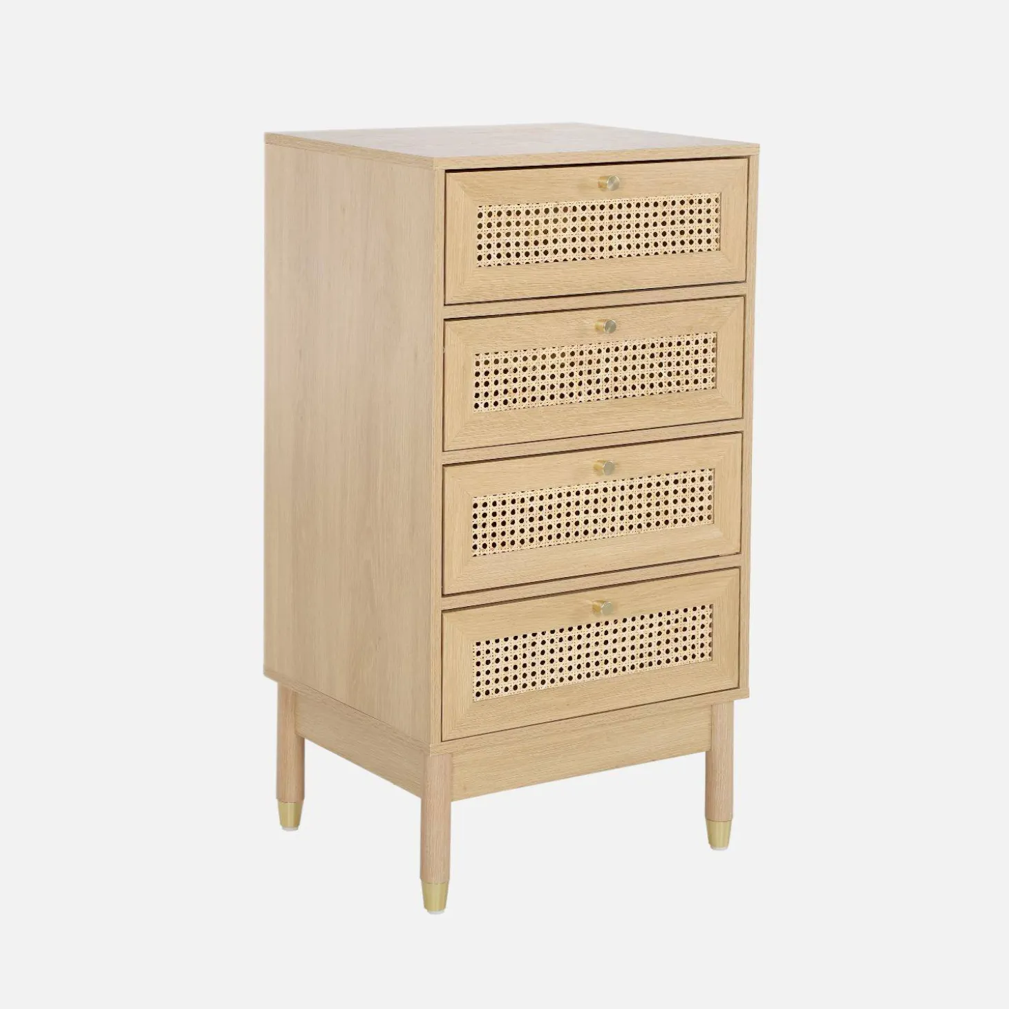 Cómoda con decoración de madera y mimbre, 4 cajones