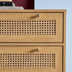 Cómoda con efecto madera y mimbre, 6 cajones