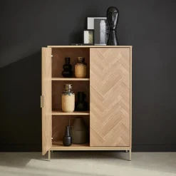 Cómoda con efecto madera y espiga de 2 puertas, 80cm