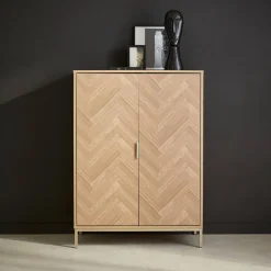 Cómoda con efecto madera y espiga de 2 puertas, 80cm