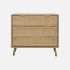 Cómoda con efecto madera y caña redondeada, 3 cajones