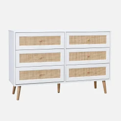 Cómoda de 6 cajones con efecto madera y caña
