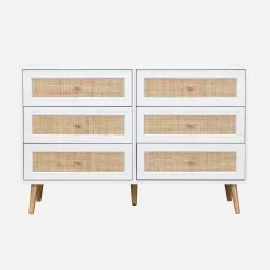 Cómoda de 6 cajones con efecto madera y caña
