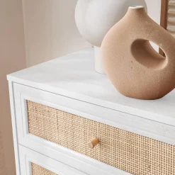 Cómoda de 6 cajones con efecto madera y caña