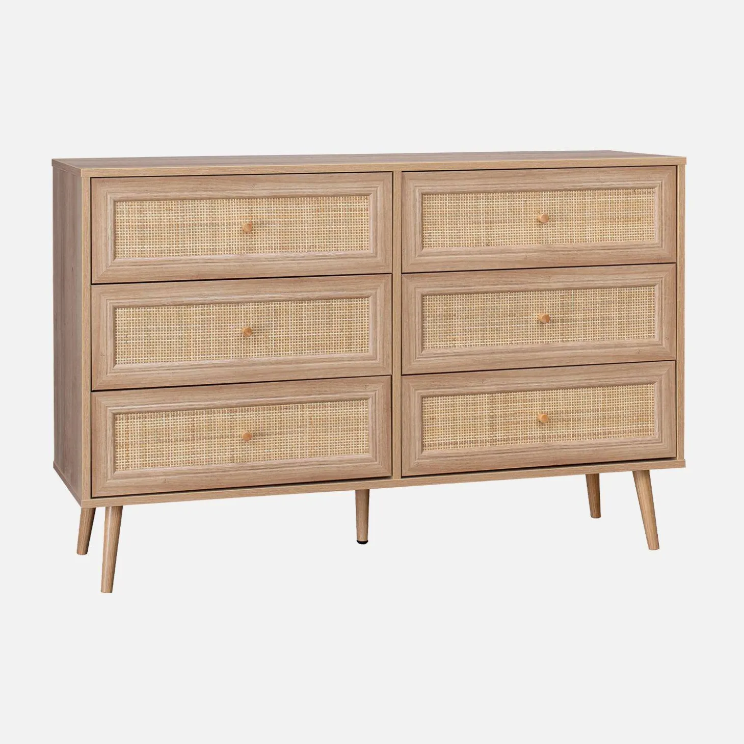 Cómoda de 6 cajones con efecto madera y caña
