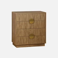 Cómoda de 4 cajones con ranuras efecto madera de mango