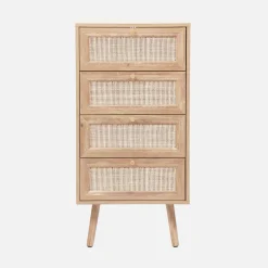 Cómoda de 4 cajones efecto madera y caña
