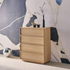 Cómoda de almacenamiento con efecto madera, 4 cajones