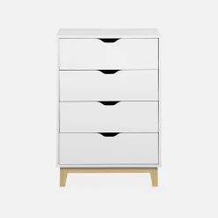 Cómoda efecto madera con patas de madera, 4 cajones