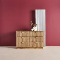 Cómoda efecto madera de mango con acabado ranurado, 6 cajones