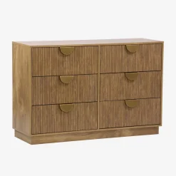 Cómoda efecto madera de mango con acabado ranurado, 6 cajones