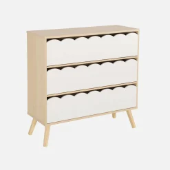 Cómoda infantil efecto madera con patas de pino, 3 cajones