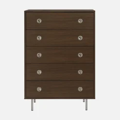 Cómoda vintage de madera y acero inoxidable con 5 cajones