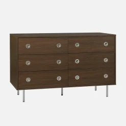 Cómoda vintage decorativa de madera y acero inoxidable, con 6 cajones