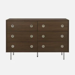 Cómoda vintage decorativa de madera y acero inoxidable, con 6 cajones