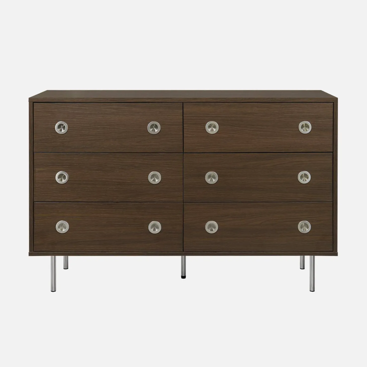 Cómoda vintage decorativa de madera y acero inoxidable, con 6 cajones
