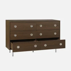 Cómoda vintage decorativa de madera y acero inoxidable, con 6 cajones