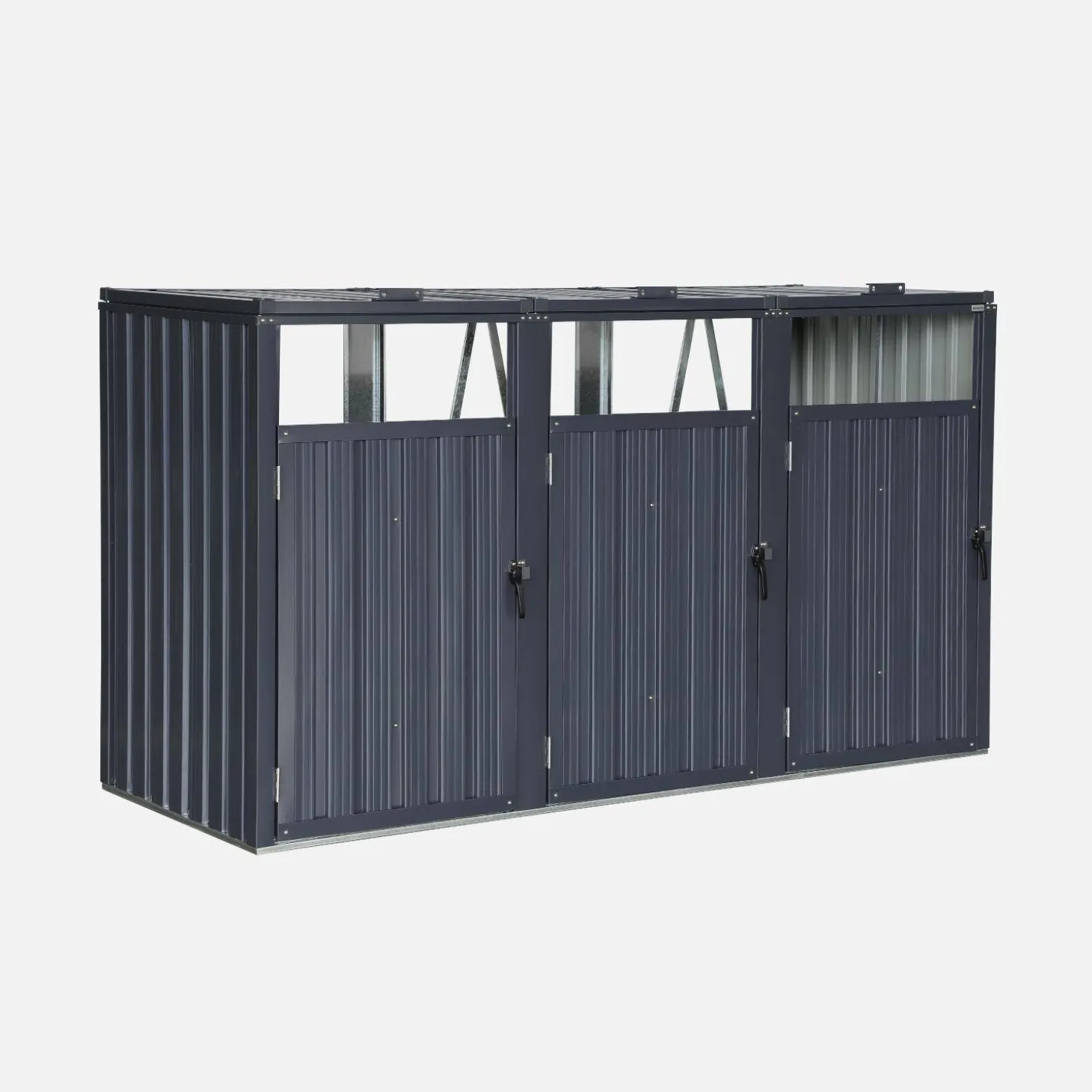 Cobertizo para cubo de basura de acero galvanizado gris