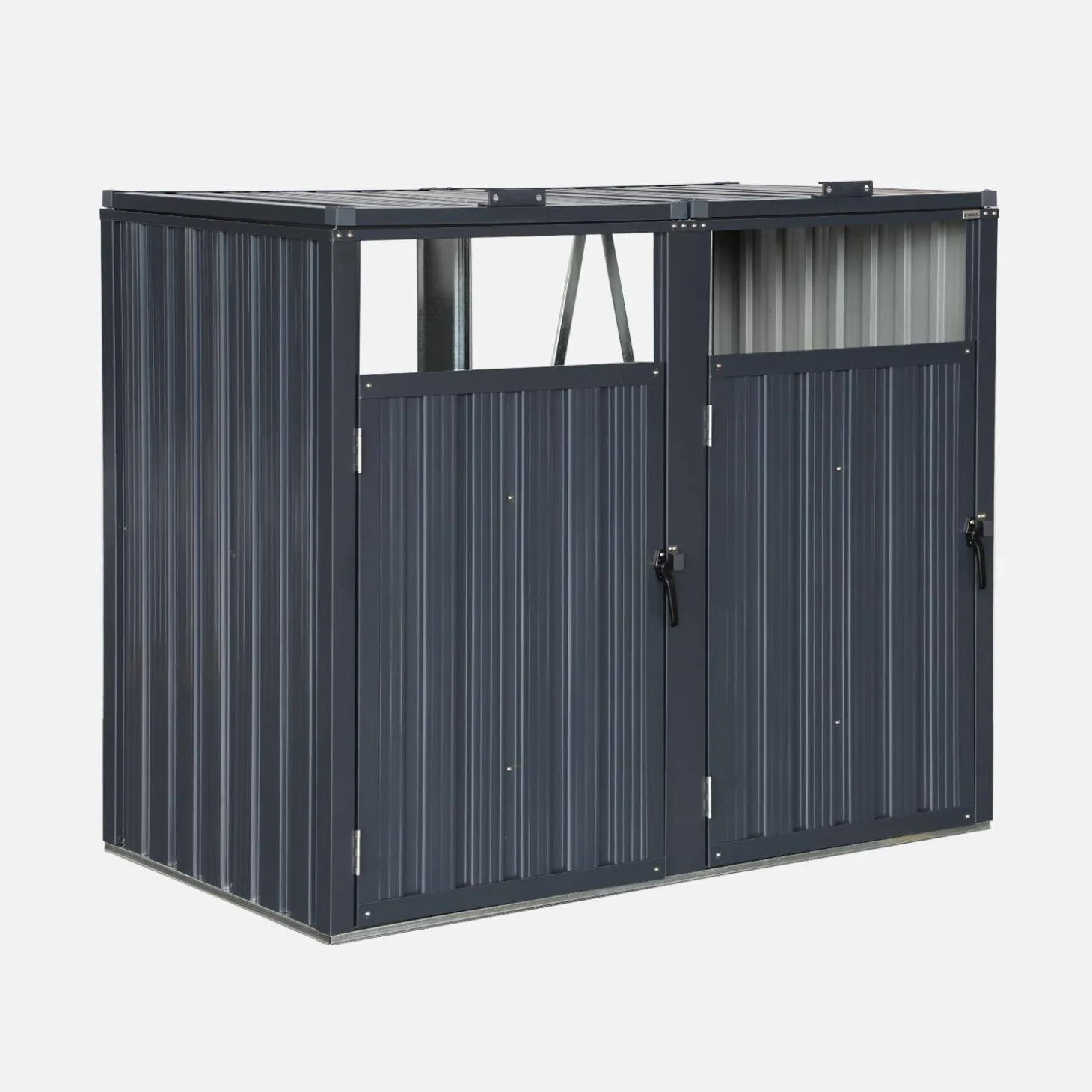 Cobertizo para cubo de basura de acero galvanizado gris